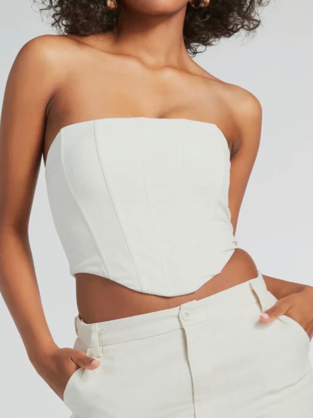 White bustier corset top strapless w boning size s women's y2k corsets crop tops